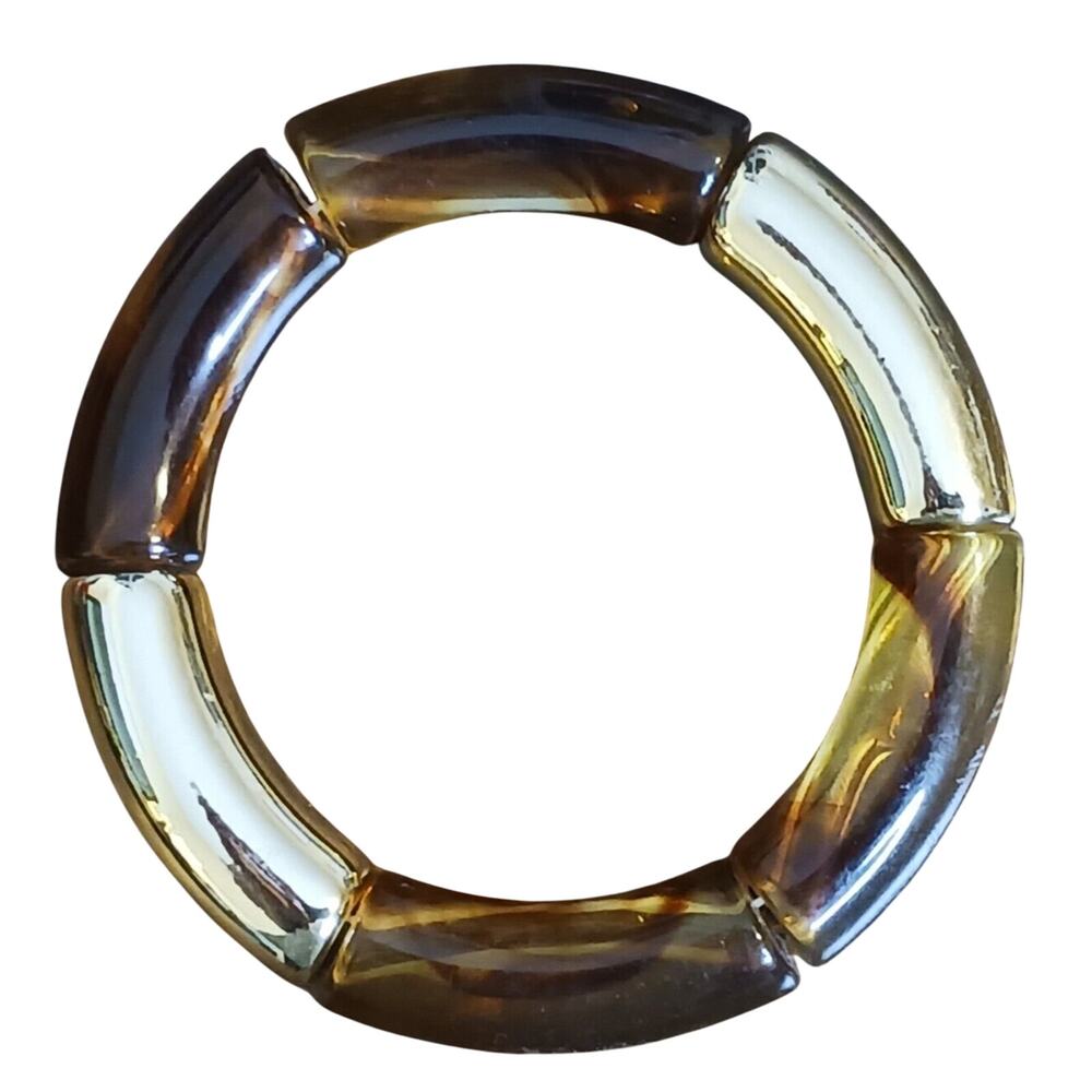 Retro Brown Goldtone Chunky Acrylic Stretch Bracelet Womens Fashion Jewelry